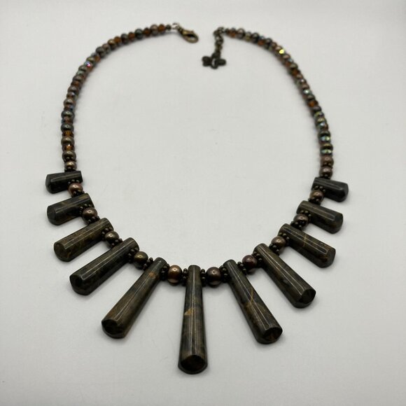 Artisan Natural Bronzite and Pearl Beaded Necklace 19 inches Handmade NEW - Picture 6 of 14